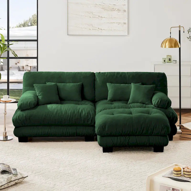 Canapé deux places modulable en L en chenille avec coussins lombaires