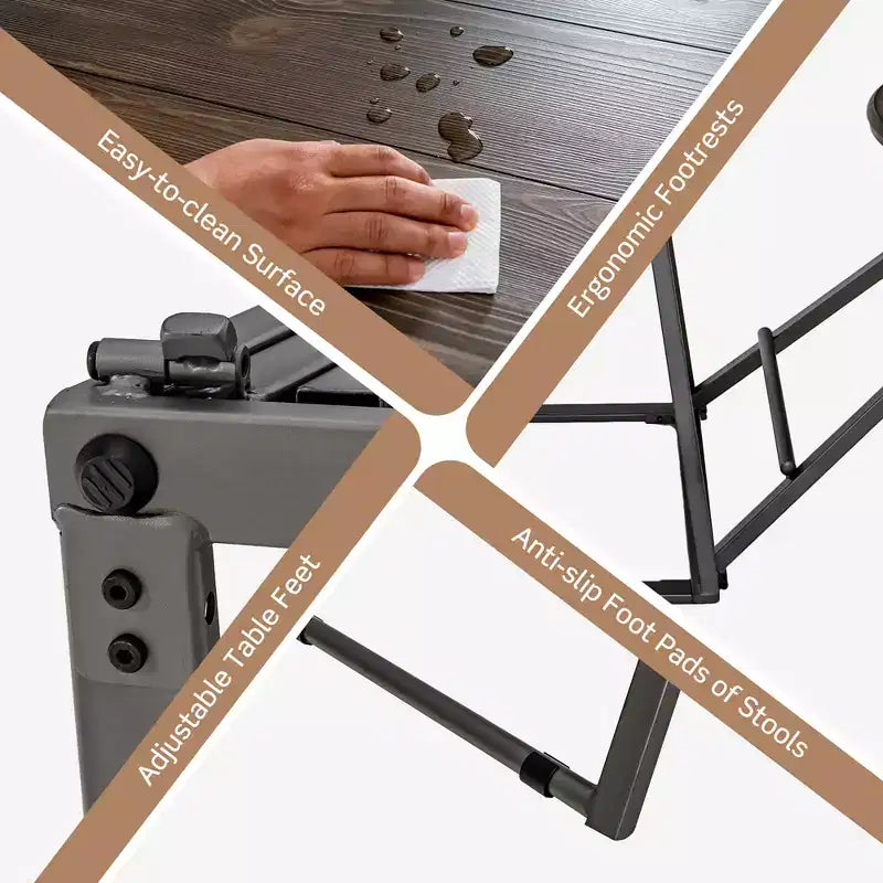 Costway Set Tavolo da Bar Rotondo da 3 Pezzi e 2 Sgabelli Pieghevoli con Struttura in Metallo
