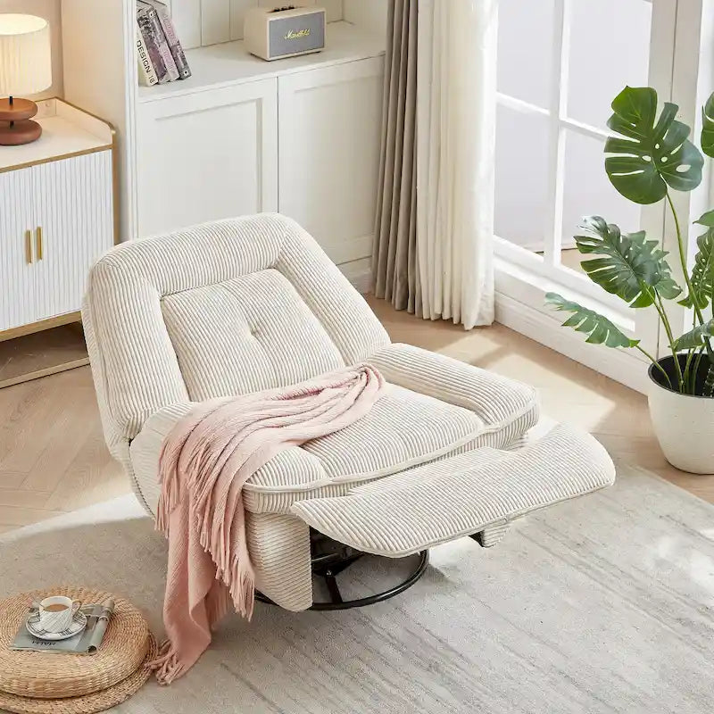 Drehbarer Cord-Sessel mit Gleitfunktion und Liegefunktion, Fußstütze für das Wohnzimmer