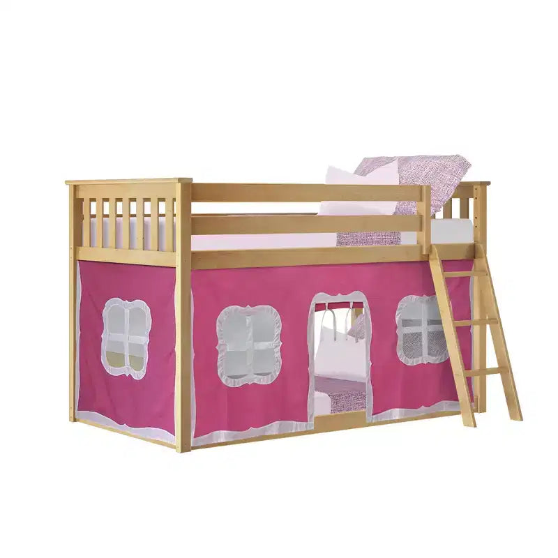 Lit superposé bas Max & Lily, 2 couchages simples, avec rideaux