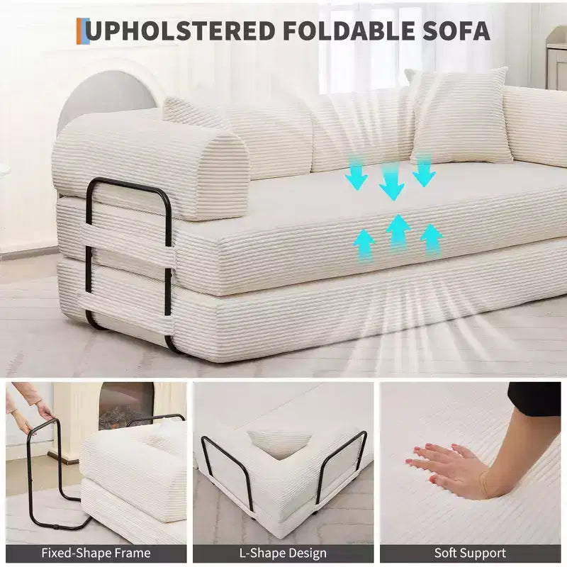 Canapé-lit convertible 4-en-1, matelas de sol pliant en velours côtelé sans cadre de 79 pouces avec oreiller, causeuse sans assemblage pour petit appartement