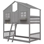 Letto a soppalco matrimoniale singolo a forma di casetta, letto rialzato in legno tipo casetta con scaletta e sponde di sicurezza per bambini