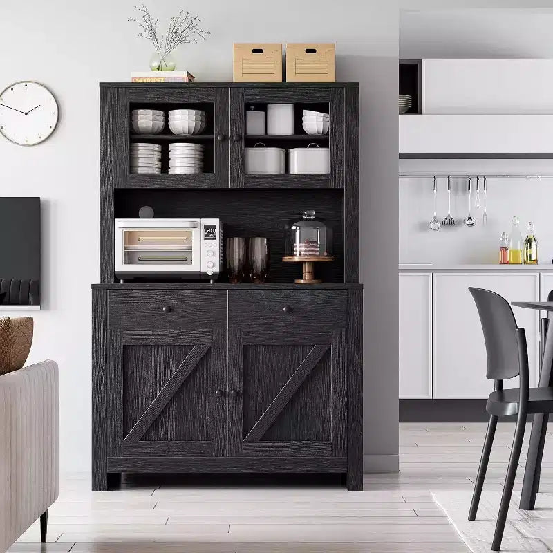 Dispensa da cucina con supporto per microonde, credenza a giorno con buffet e ripiani regolabili, per cucina e sala da pranzo