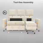 Dyonery 81-Sitzer-Schlafsofa, L-förmiges Ausziehsofa mit wendbarer Recamiere mit Stauraum, USB-Anschluss und verstellbarer Rückenlehne