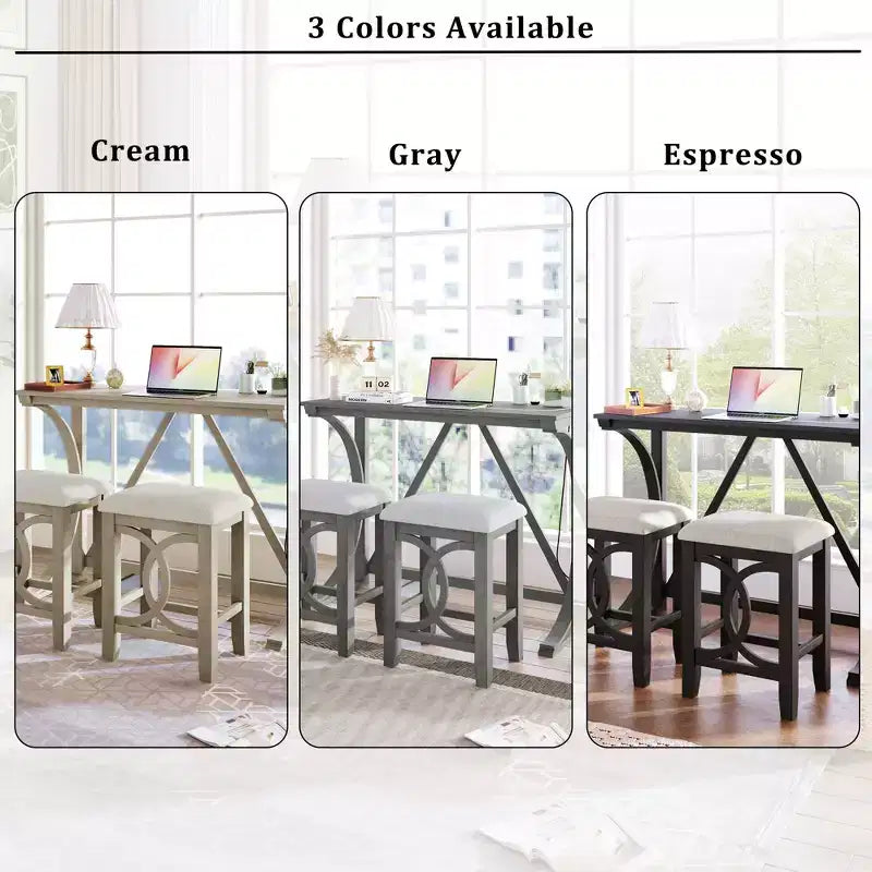 Set da Pranzo 3 Pezzi Stile Fattoria Altezza Bancone con Porta USB e Sgabelli Imbottiti-ModernLuxe
