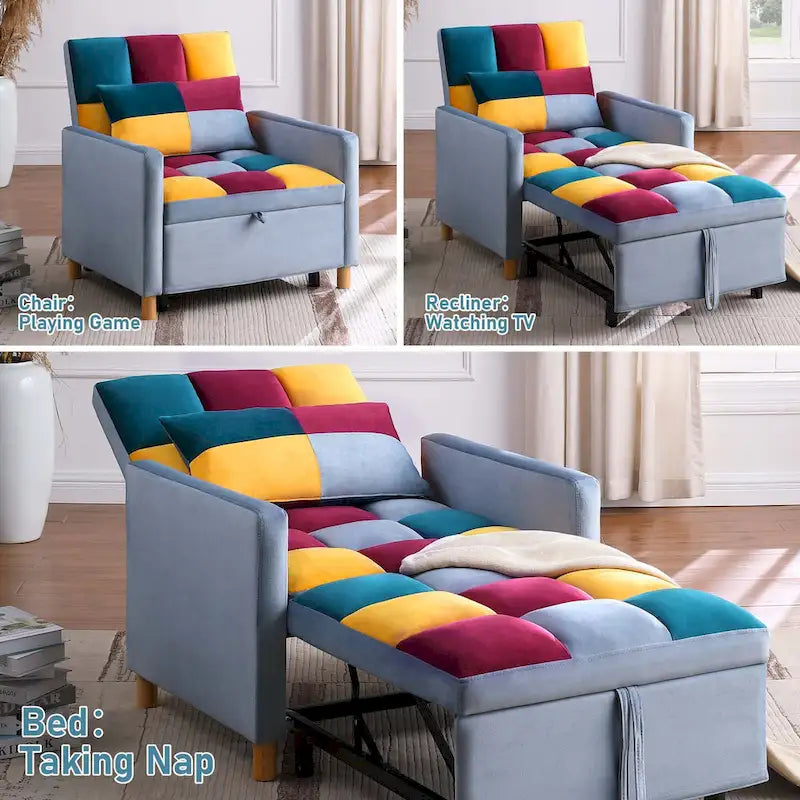 Poltrona letto trasformabile Aukfa, poltrona singola con cuscino