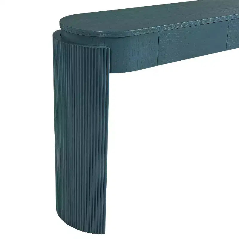 Consolle moderna Merax con piano ovale, gambe curve scanalate e due cassetti nascosti