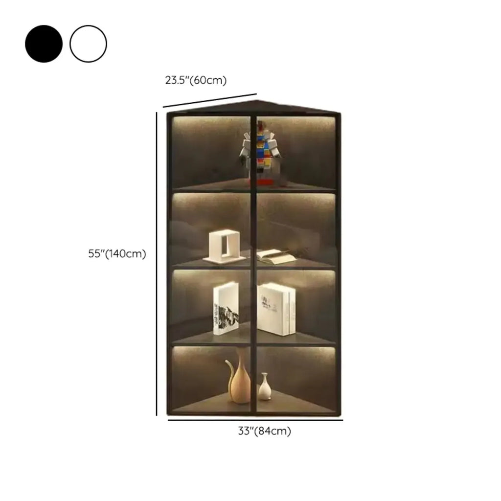Mobile angolare moderno da esposizione in metallo e legno grigio con anta in vetro