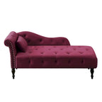 Chaise longue moderna da 60,6" in velluto con bottoni trapuntati, gambe in legno massello e borchie decorative