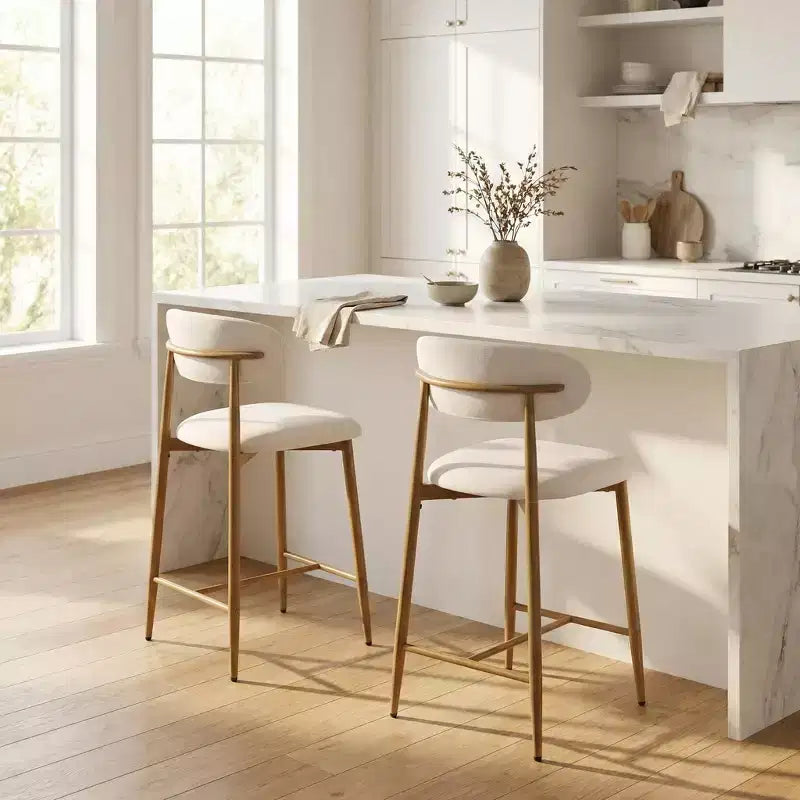 Tabouret de bar à hauteur de comptoir avec assise rembourrée et pieds en métal, chaise moderne de 26,3 pouces pour îlot de cuisine