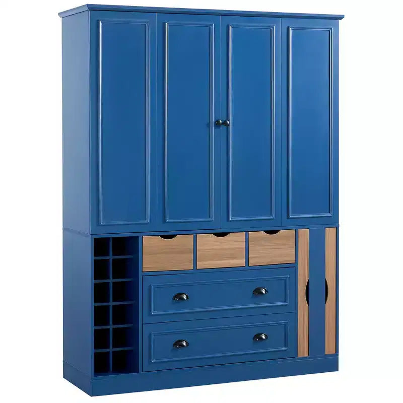 Armoire garde-manger indépendante Whisen de 71 po de hauteur, grand meuble de rangement pour salle à manger avec 4 portes pliantes, étagères et porte-bouteilles