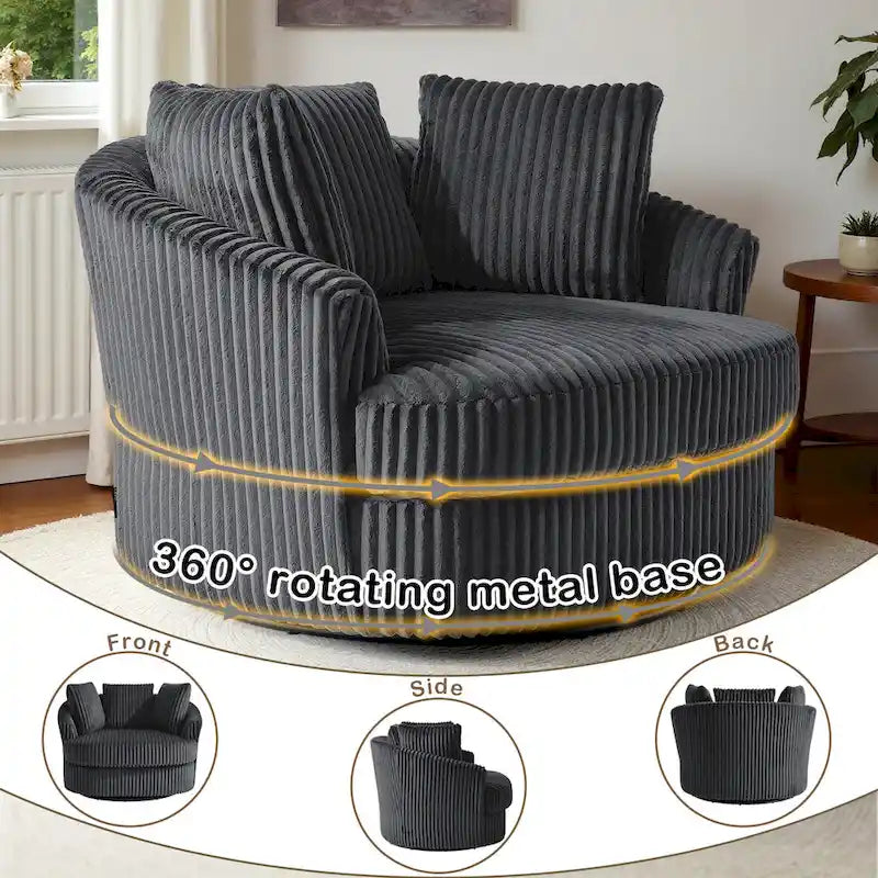 2er-Set übergroße 43 W Plüsch-Cordsessel mit Drehfunktion und Kissen