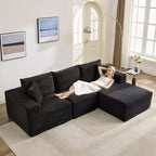 108 modernes Sofa, 3-Sitzer-Sofa in L-Form mit Polsterbezug und Kissen, Sofa mit tiefer Sitzfläche, keine Montage erforderlich