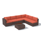 Ensemble de canapé modulaire d’extérieur rembourré en osier et acier, 7 pièces