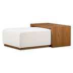 Pouf Jarmo Poly & Bark con tavolino regolabile in noce, vera pelle italiana pieno fiore