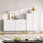 Cassettiera bianca / effetto marmo e legno a 5 cassetti - Pannello scanalato, per 1 persona