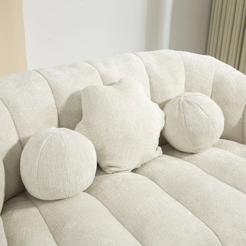 Fauteuil lounge blanc de 63,78 po, revêtu de chenille avec mousse haute densité