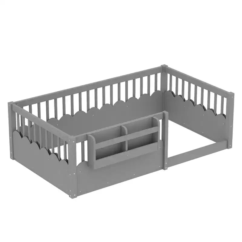 Lit cabane Montessori simple en bois Bellemave pour enfants, avec barrière surélevée et bibliothèque, pour filles et garçons