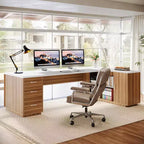 Lantine 85.8 L-Shaped Executive Desk, Extra Large Office Computer Desk with File Drawers for Home Office