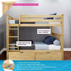 Etagenbett aus Massivholz, Einzelbett über Einzelbett, für Kinder mit Stauraumschubladen unter dem Bett
