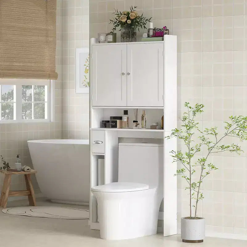 Mobile contenitore HOMCOM sopra il WC, organizer moderno per bagno sopra il WC con 2 ante, porta carta igienica e struttura indipendente salvaspazio