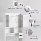 Mobile contenitore sopra il WC - 67,4 pollici di altezza, organizzatore e contenitore da bagno in stile rustico con ripiano regolabile e anta in vetro per bagno e lavanderia