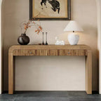 Table console rustique Whisen, table d’entrée et table d’appoint avec façade de tiroir cannelée