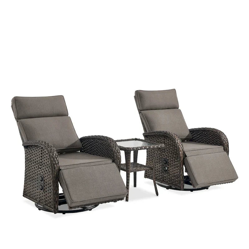 Ensemble Pocassy de 3 pièces comprenant une chaise longue d’extérieur polyvalente avec table d’appoint et coussin gris