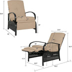 Poltrona reclinabile regolabile da giardino con cuscino - 38 (D) x 26.5 (W) x 38.5 (H) INCH