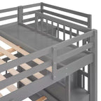 Lit superposé Whisen avec lit double au-dessus de deux lits une place, lit superposé triple en bois avec tiroirs et barrières de sécurité