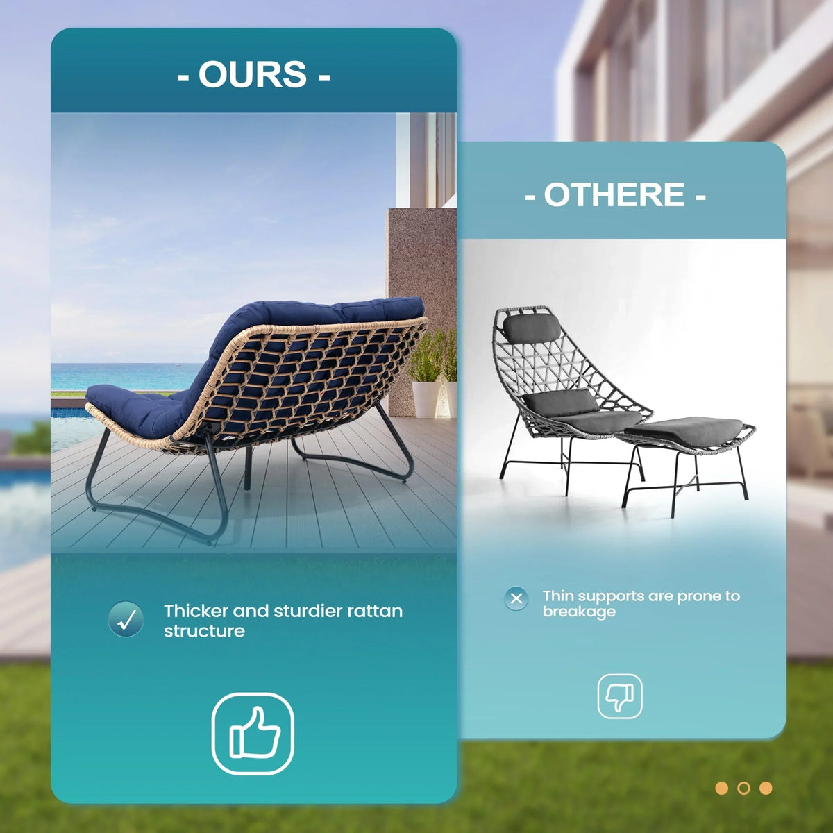 Double Papasan Chair Loveseat with Cushion, All-weather PE Rattan and Metal Frame for Indoor Outdoor