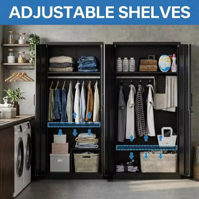 Armoire-penderie en acier robuste de 72 po avec serrure, armoires de rangement métalliques pour garage, armoire métallique de rangement pour la maison, la chambre, le bureau ou le dressing