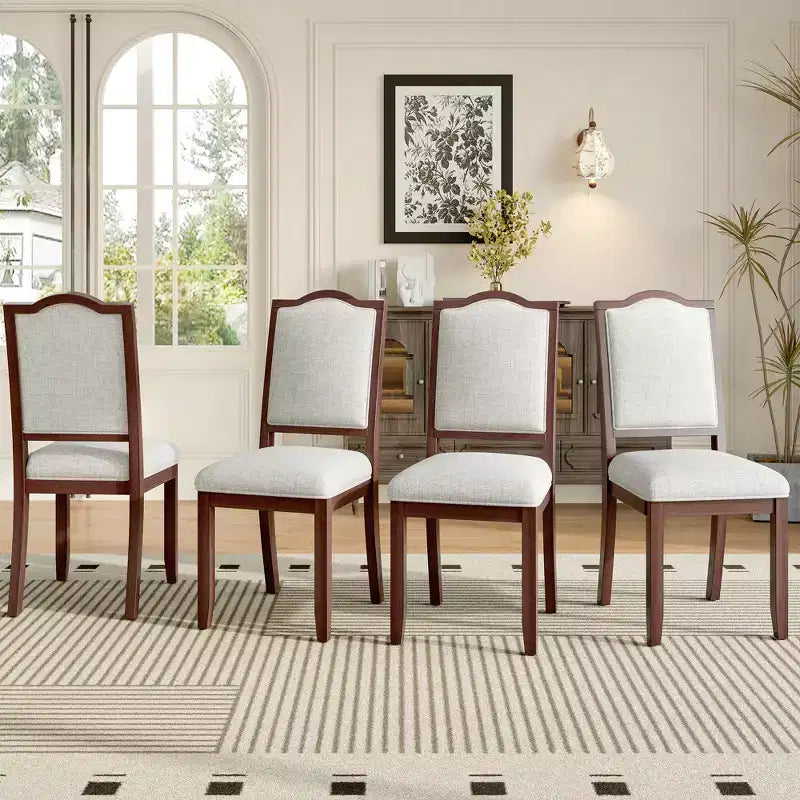 Set di 4 sedie da pranzo in stile rustico con schienali alti e seduta imbottita