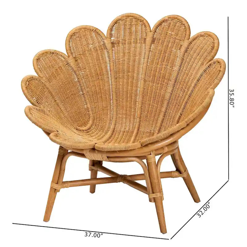 Fauteuil d’appoint fleuri Blossom bohème en rotin couleur miel