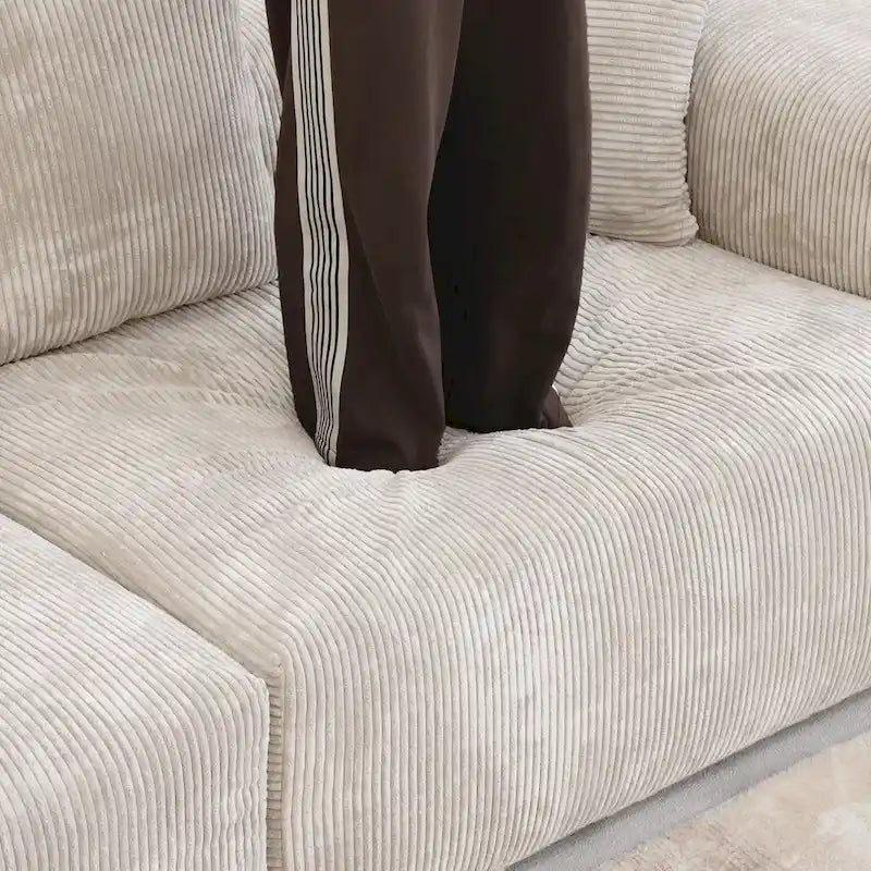 Grand canapé d’angle modulable en velours côtelé, en U, 4 places, avec 2 poufs et 5 coussins