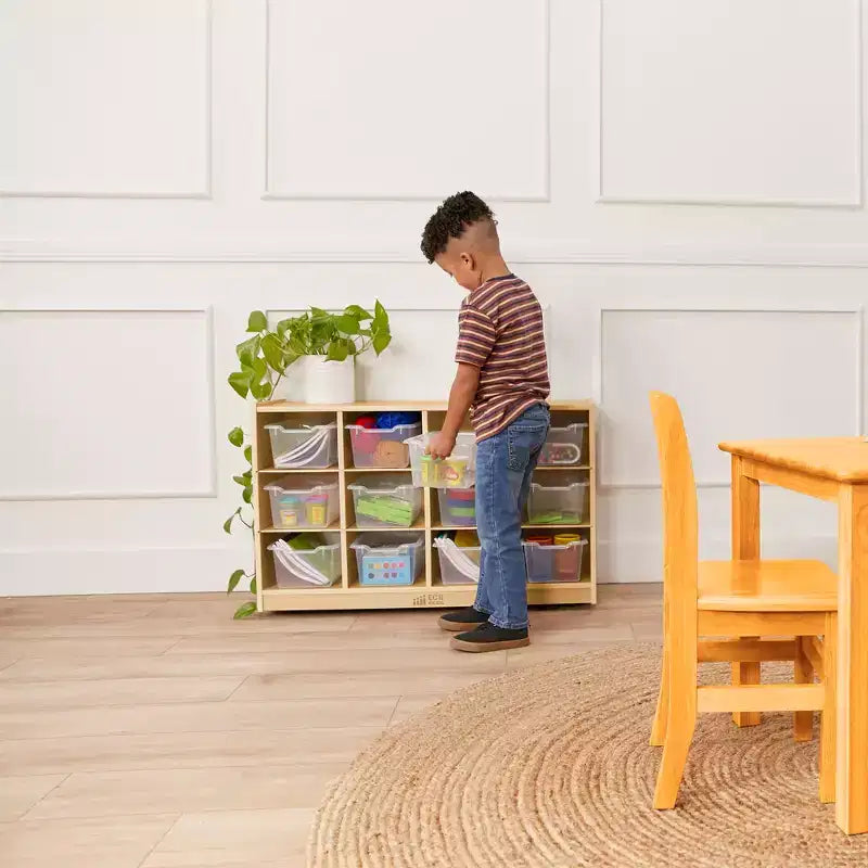 Mobiletto mobile con vassoi e 15 contenitori frontali a vaschetta, 3x4, arredo per bambini