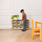 Mobiletto mobile con vassoi e 15 contenitori frontali a vaschetta, 3x4, arredo per bambini