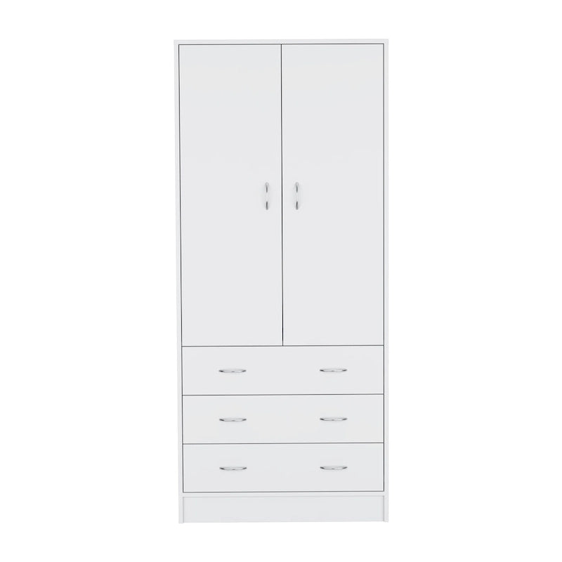 Armoire moderne à deux portes avec 3 tiroirs et 1 tringle pour chambre
