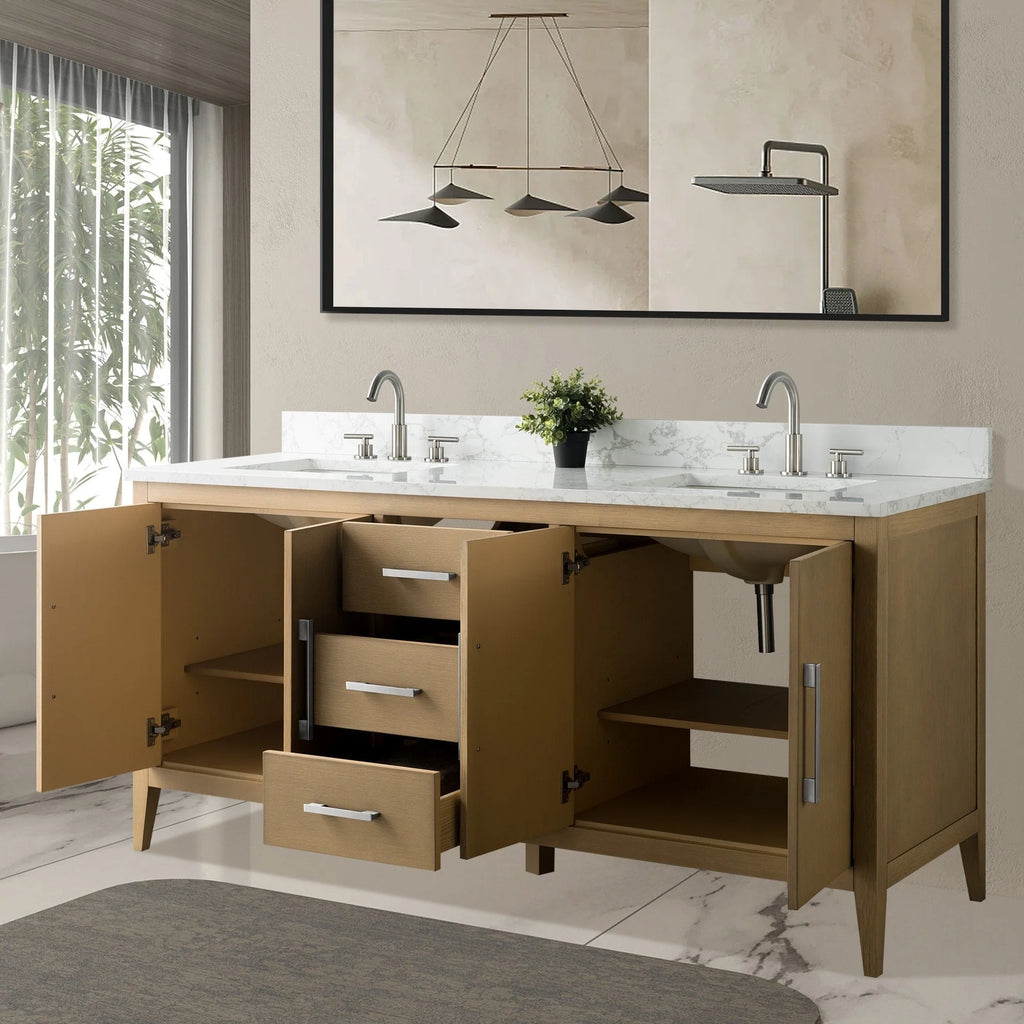 Meuble-lavabo Vanity Art 72 à double vasque avec plateau en marbre reconstitué