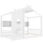 Cadre de lit plateforme en forme de maison, format une place et demie/double, lit cabane au sol pour tout-petit, lit Montessori pour enfant, lit maison de jeu avec étagère de rangement – ModernLuxe