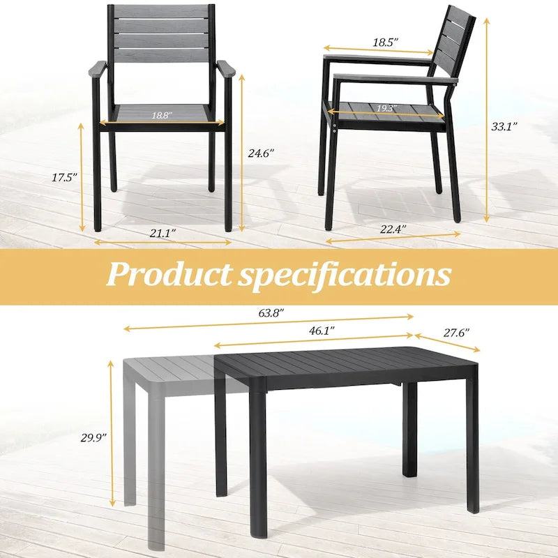 Ensemble de salle à manger de patio extérieur en aluminium de 5/7 pièces, chaises empilables et table extensible