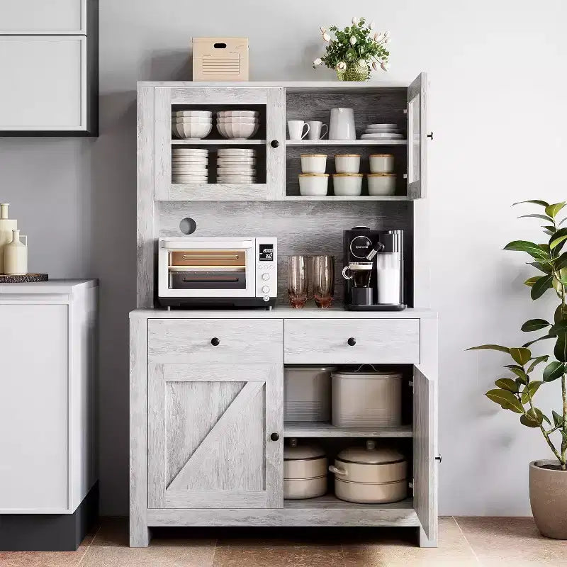 Dispensa da cucina con supporto per microonde, credenza a giorno con buffet e ripiani regolabili, per cucina e sala da pranzo