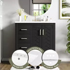 Meuble-lavabo de salle de bains simple de 30 pouces avec meuble et 3 tiroirs ??Noir / Bleu / Vert / Indigo / Blanc