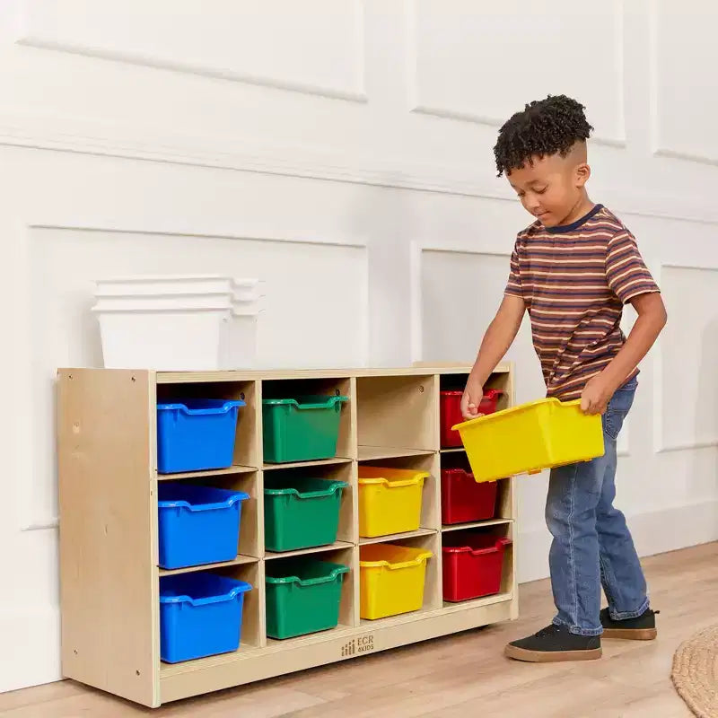 Mobiletto mobile con vassoi e 15 contenitori frontali a vaschetta, 3x4, arredo per bambini