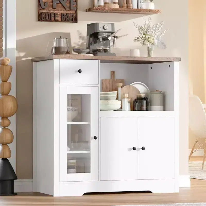 Meuble de cuisine pour micro-ondes avec rangement, 3 portes, 1 tiroir et étagères réglables, meuble de rangement garde-manger