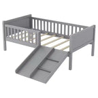 Cadre de lit mezzanine bas Whisen 1 place pour enfants avec toboggan, bibliothèque de rangement mobile et barrières de sécurité