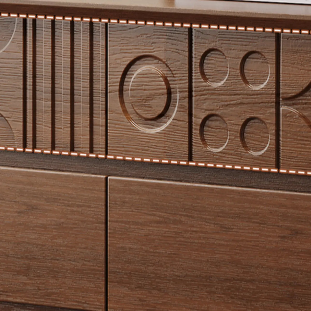 Commode en bois inspirée de l’Art déco avec motifs géométriques sculptés