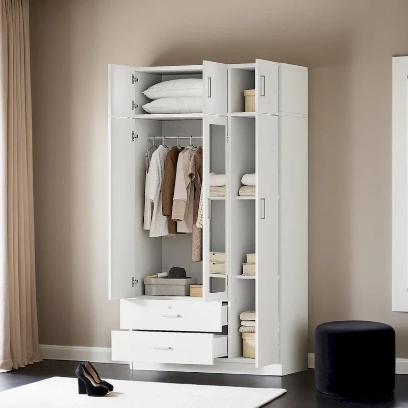 Armoire à miroirs à 3 portes avec 2 tiroirs et placard supérieur
