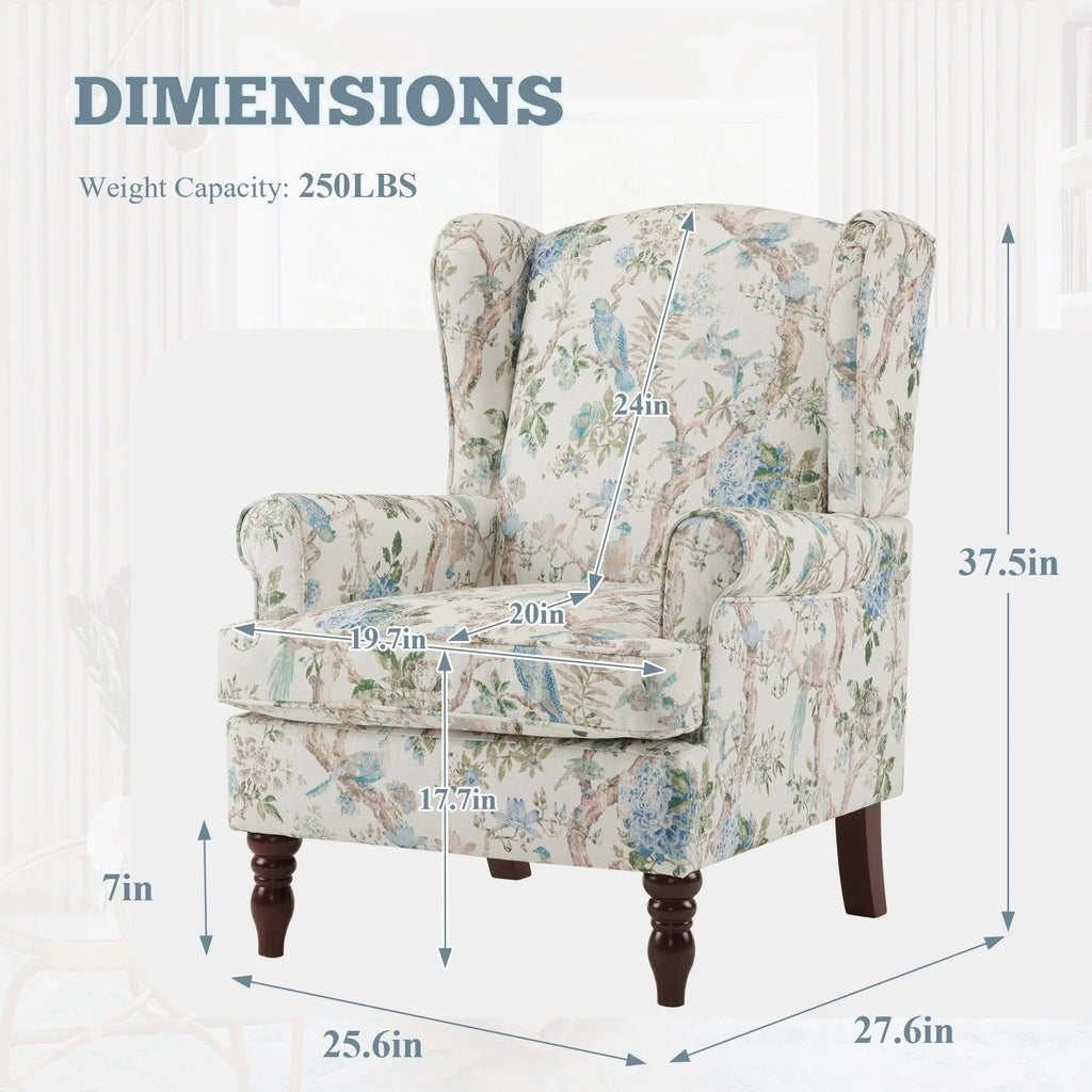 Fauteuil d’appoint moderne Erommy, fauteuil à dossier haut, canapé une place en tissu rembourré avec boutons et pieds en bois pour le salon
