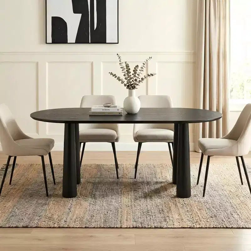 Tavolo da pranzo ovale in legno Dovelina da 67 con 4 gambe, tavolo da cucina moderno per 6 persone